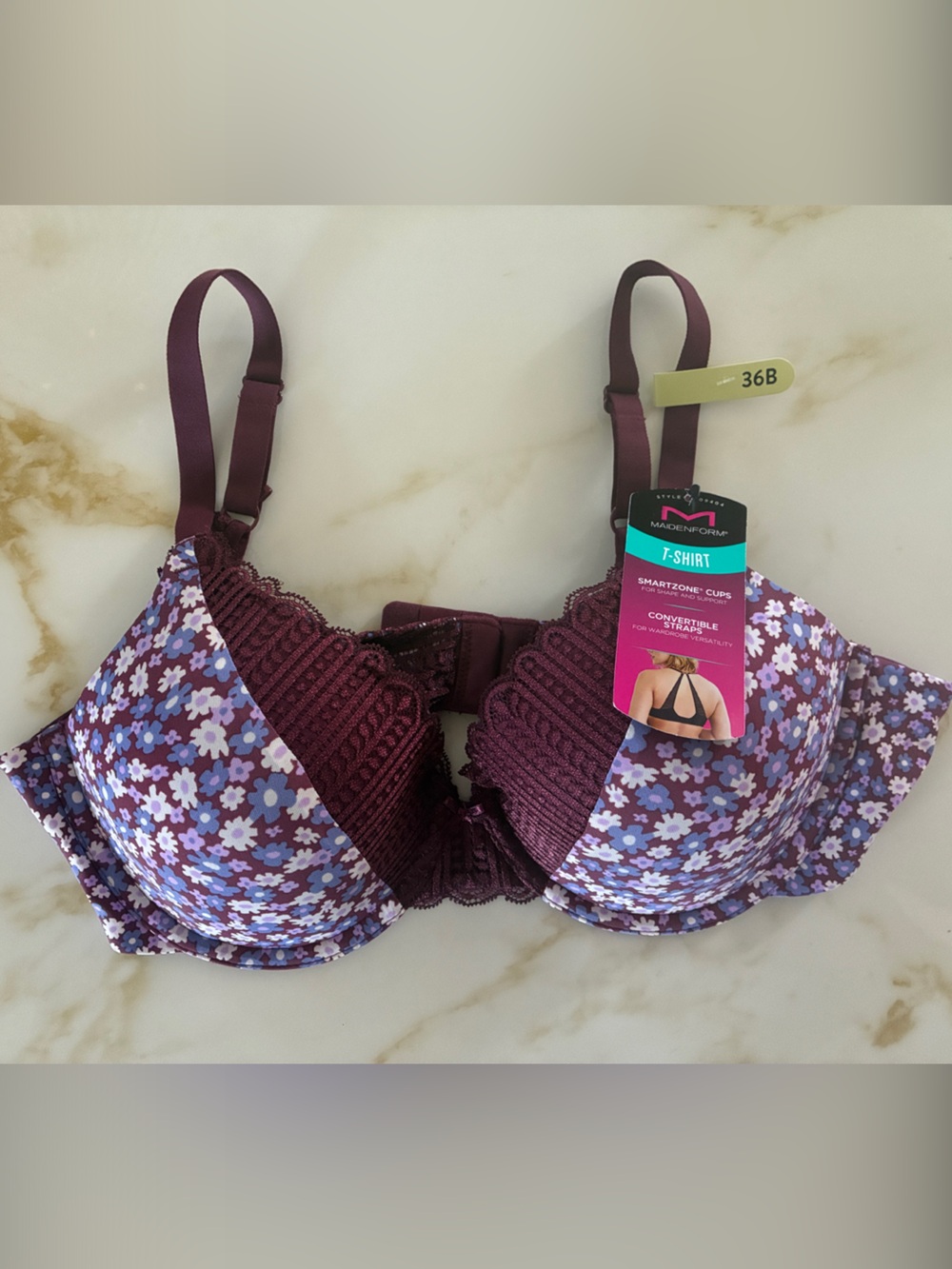 Maidenform Floral Lace T-Shirt Bra - Plum & Lilac